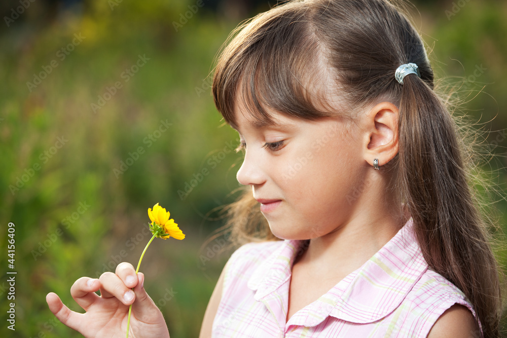 Cute little girl playing with a flower Cute little girl playing with a flower