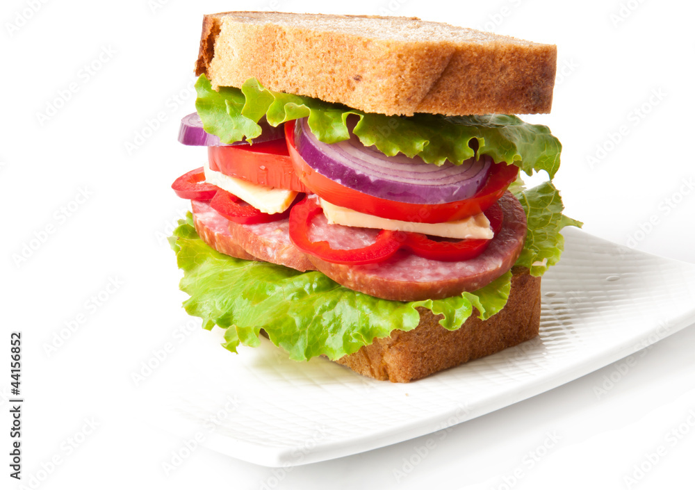 Healthy ham sandwich with cheese, tomatoes and lettuce Healthy ham sandwich with cheese, tomatoes and lettuce