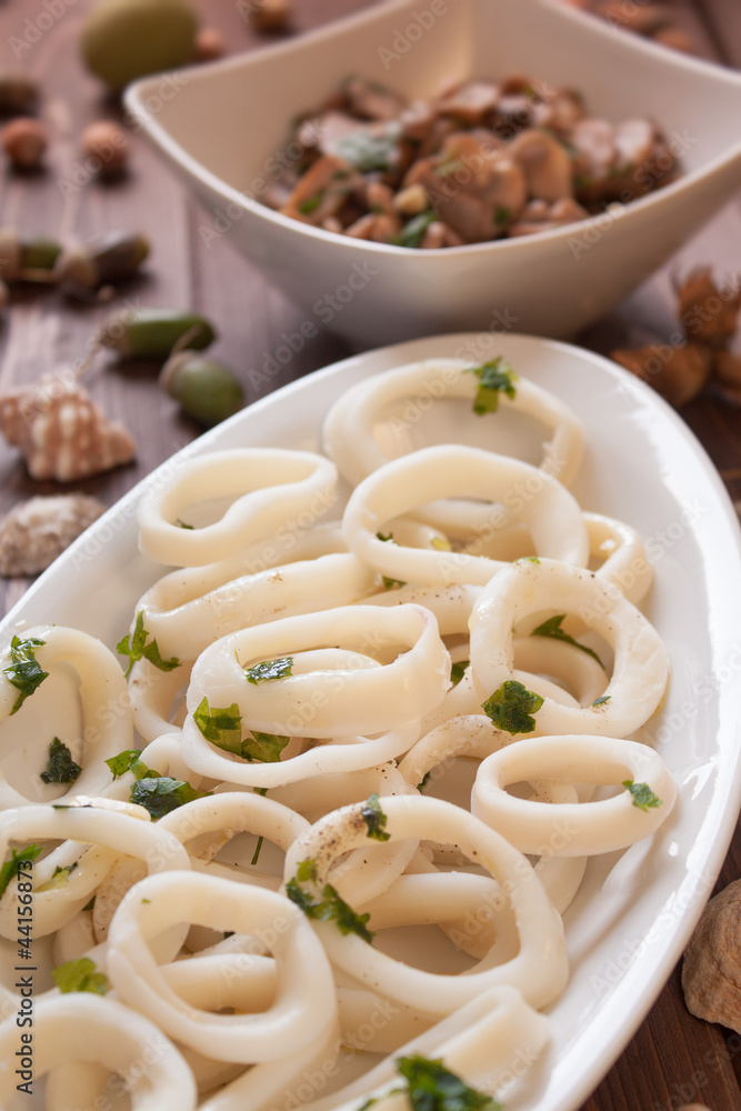 Squid rings and mushroom Squid rings and mushroom
