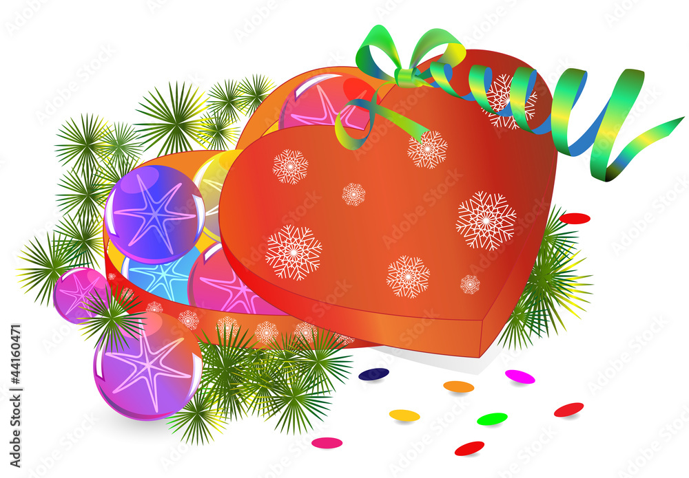 Christmas composition with heart shaped box Christmas composition with heart shaped box