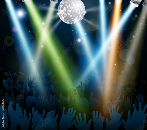 Mirror ball dance floor crowd