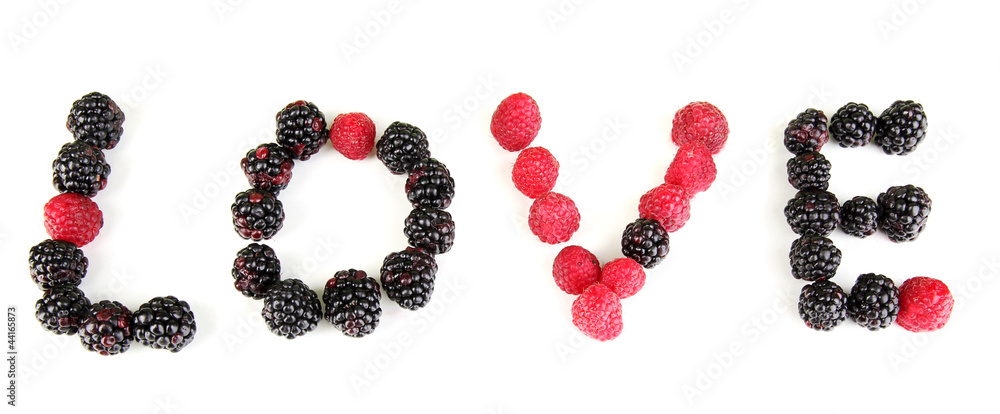 Word Lowe of raspberries and brambles close-up isolated on Word Lowe of raspberries and brambles close-up isolated on