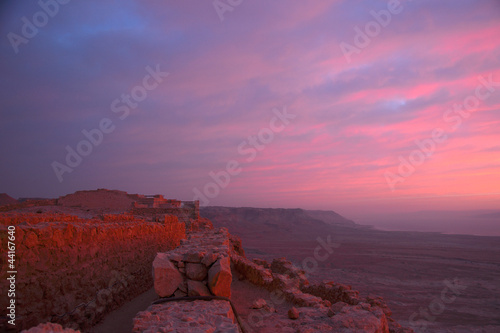 Masada fortress and Dead sea sunrise in Israel judean desert