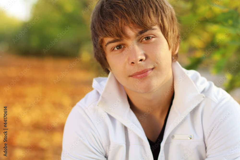 portrait of young handsome man, outdoor autumn portrait of young handsome man, outdoor autumn