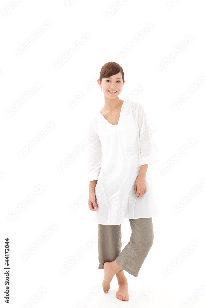Fototapeta premium attractive asian woman relaxing on white background