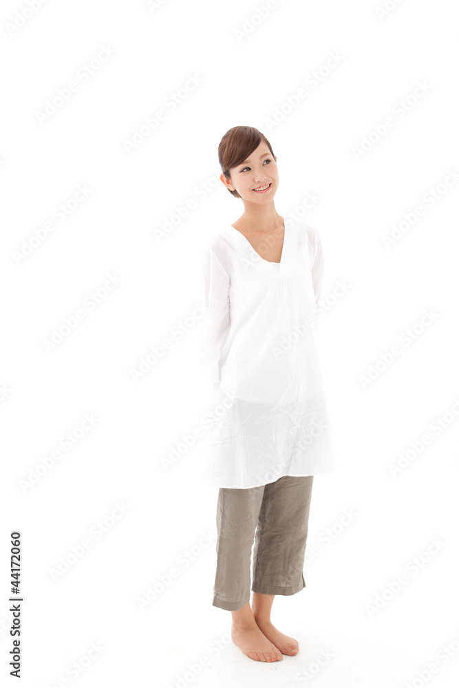 attractive asian woman relaxing on white background attractive asian woman relaxing on white background