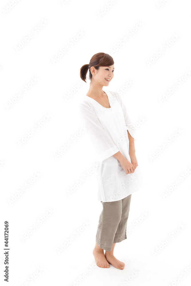 attractive asian woman relaxing on white background attractive asian woman relaxing on white background