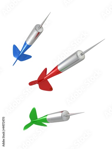 colorful flying darts arrows on white background photo
