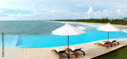 The panorama of the sea view swimming pool and beach, Bentota, S