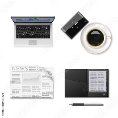 reading and coffee vector icon set