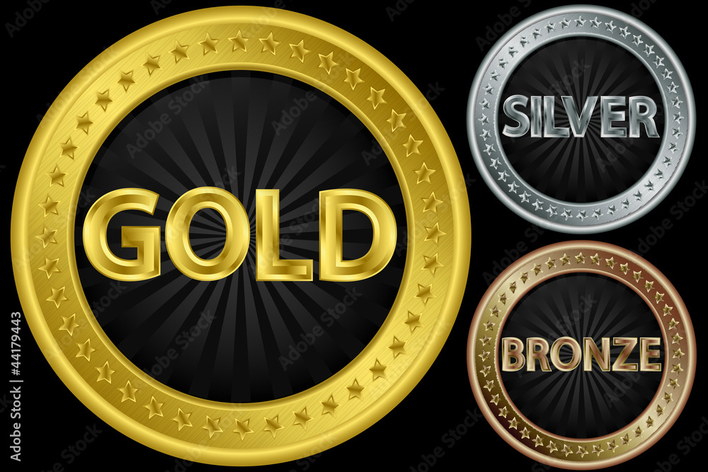 Fototapeta premium Golden, silver and bronze empty signs