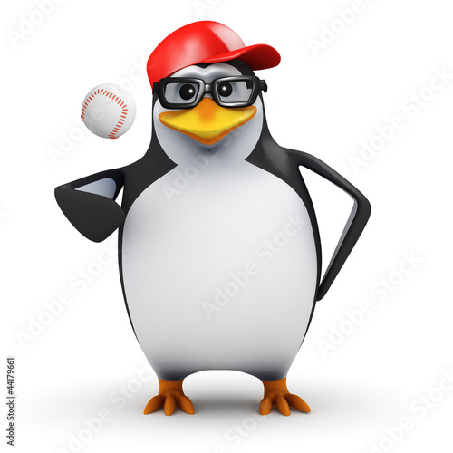 3d Penguin is pitcher in a game of Baseball © Steve Young