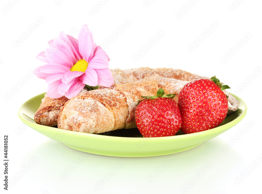 Fresh bagels with strawberry isolated on white Fresh bagels with strawberry isolated on white