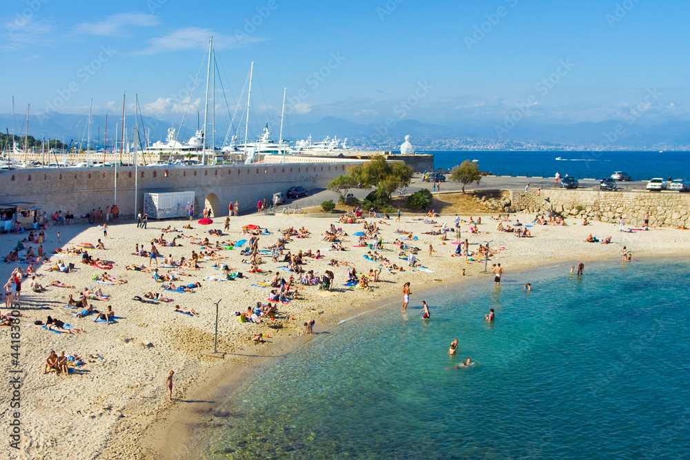 Beach and sea, Antibes city, France