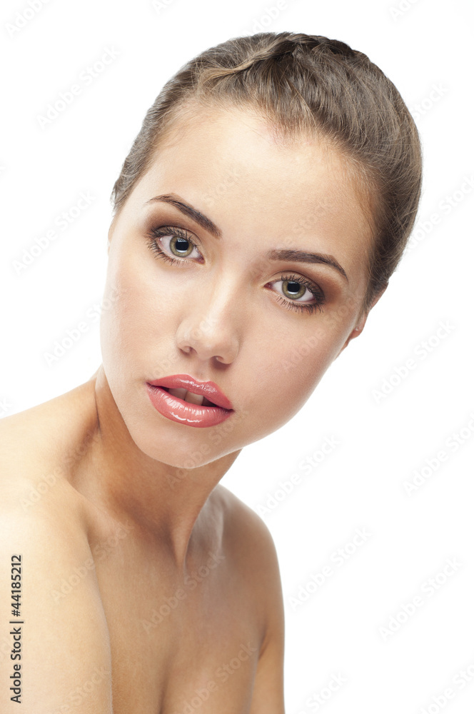 Portrait of a beautiful female model on white Portrait of a beautiful female model on white