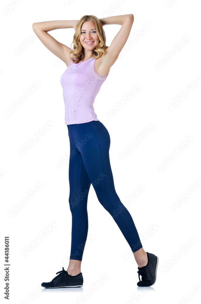 Female sportsman doing exercises on white Female sportsman doing exercises on white