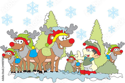 digital image of a boy standing with reindeer