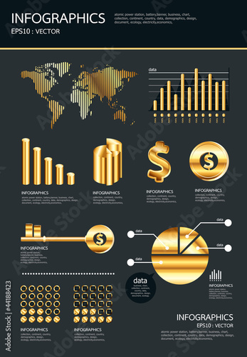 gold infographics set and Information Graphics vector
