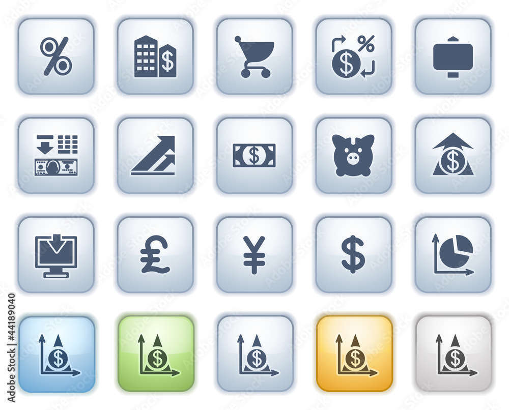 Finance web icons on buttons. Color series.