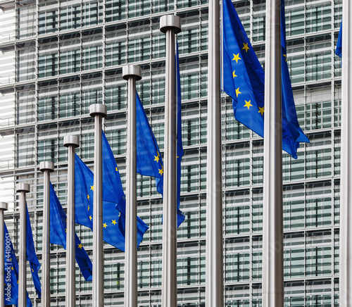 EU flags in front of berlaymont building