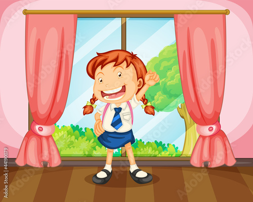 a girl with schoolbag