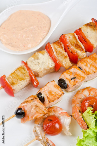 grilled salmon and shrimps