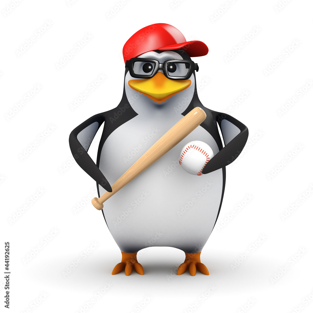 Obraz premium 3d Penguin with baseball and bat