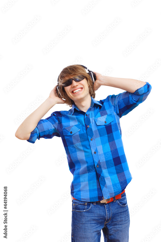 Happy smiling young man dancing