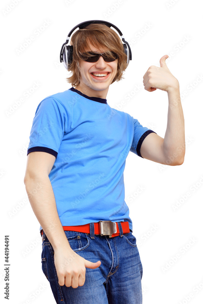 Happy smiling young man dancing Happy smiling young man dancing