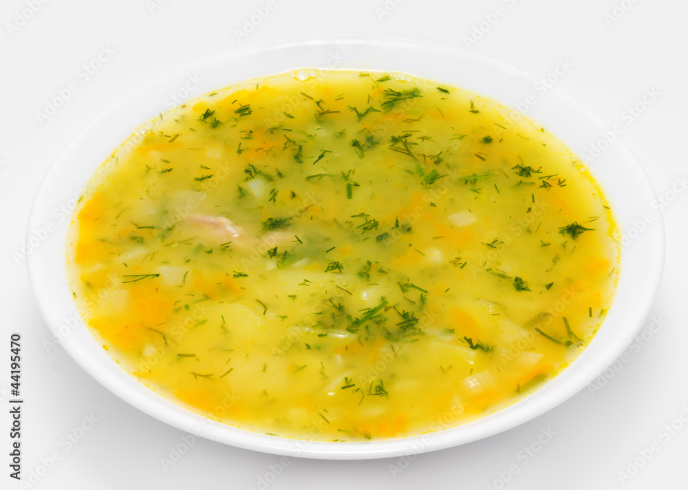 Soup in bowl isolated