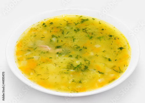Soup in bowl isolated