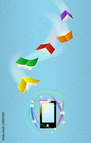 Books fly toward phone