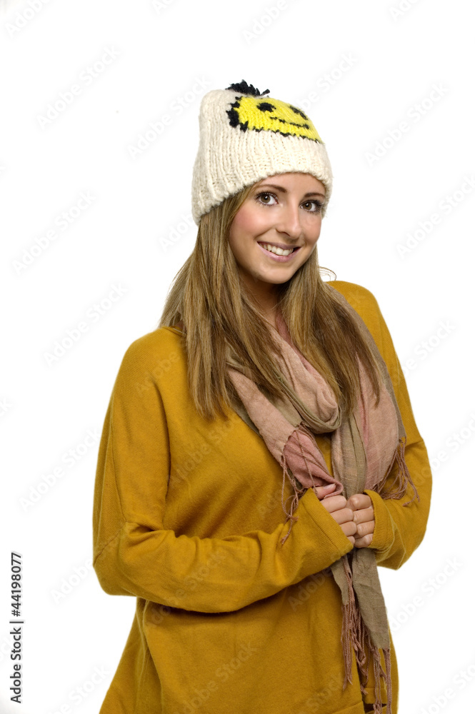 Woman in winter wear isolated on a white background Woman in winter wear isolated on a white background