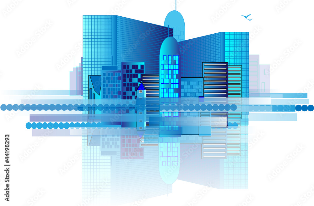 Blue office buildings in huge city