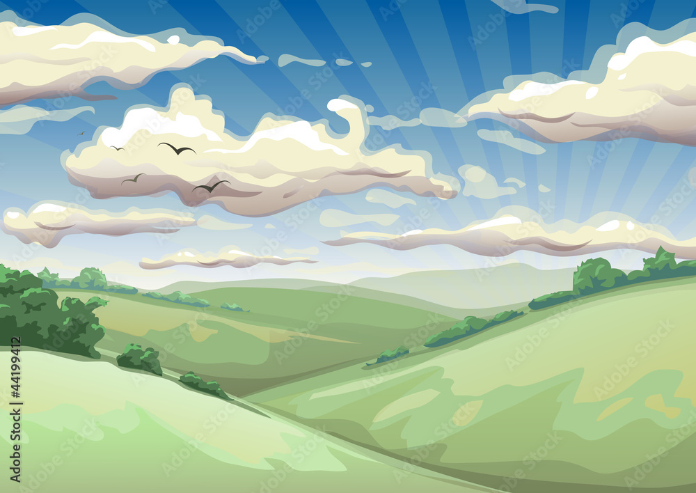 landscape with clouds vector illustration