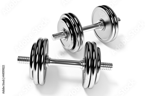 set of dumbells on white