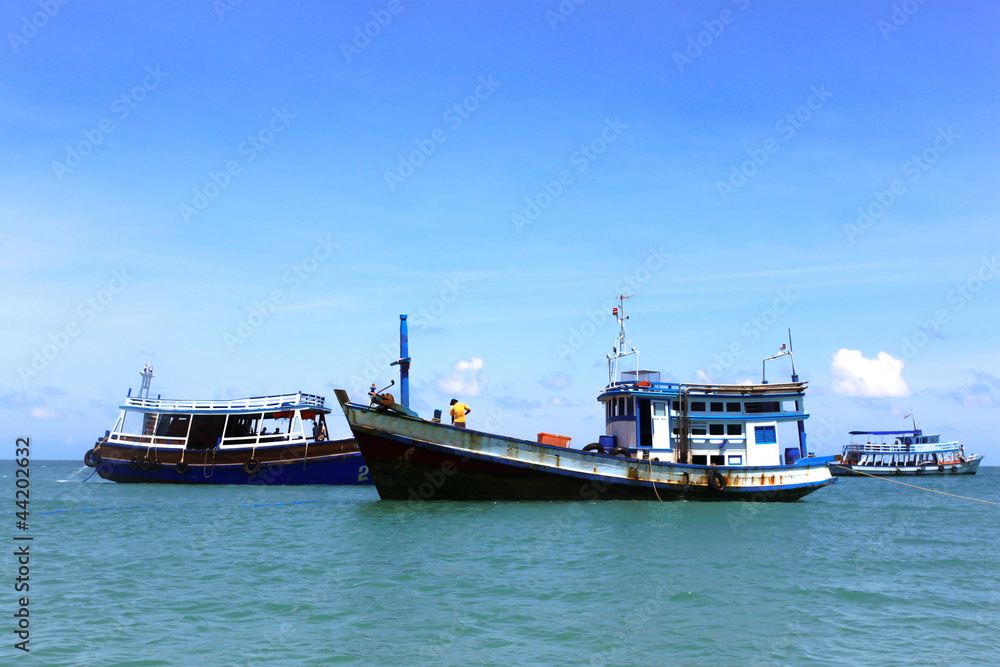 Fishing boat group in the sea