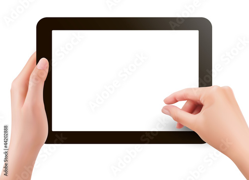 Fingers pinching to zoom tablet s screen  Vector