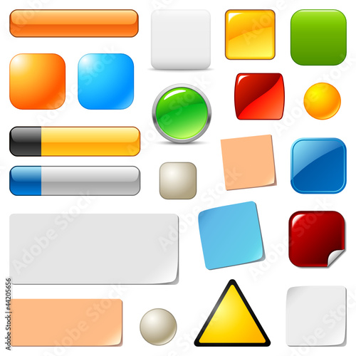 Blank web buttons and stickers. Vector templates set