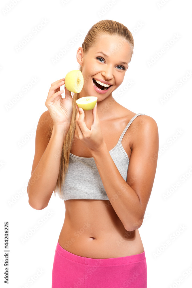 portrait of a playing woman with apples portrait of a playing woman with apples
