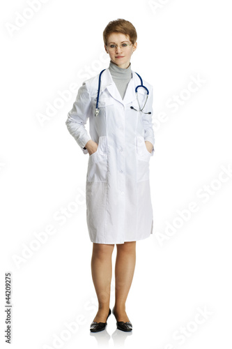 Medical doctor woman with stethoscope.