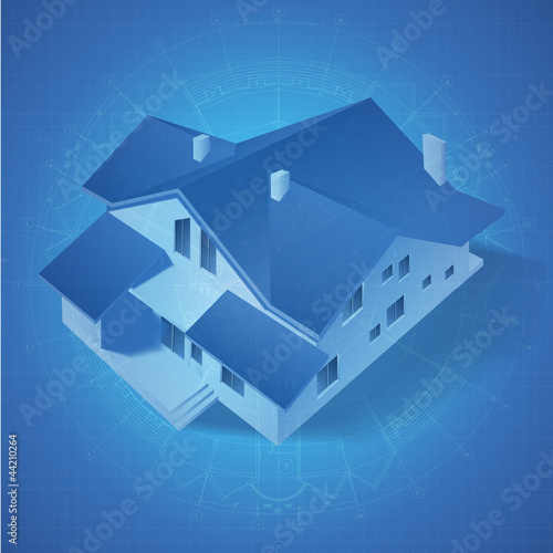 Architectural background with a 3D building model