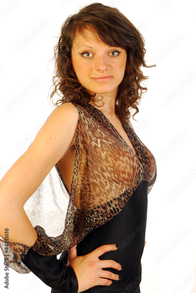 Fototapeta premium Woman in elegant black dress transparent 150