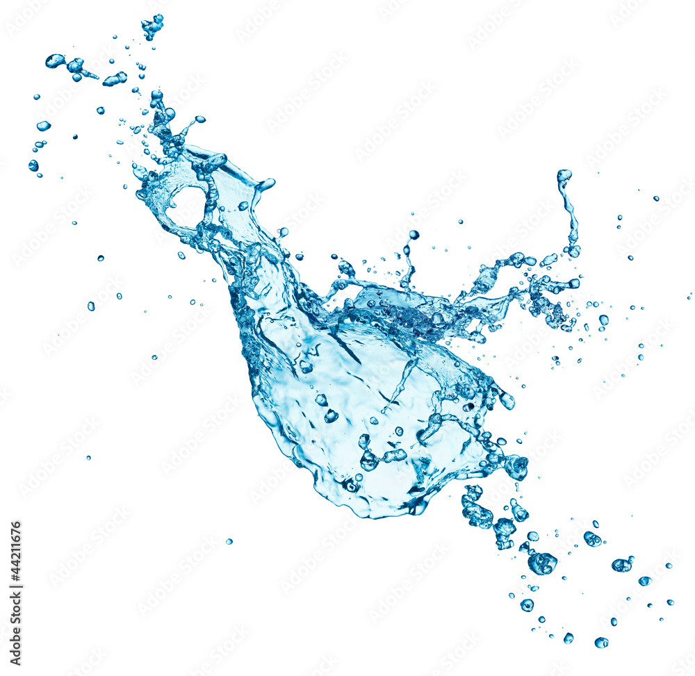 blue water splash isolated on white background