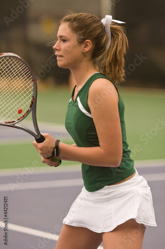 Female Tennis Player Ready At Net © blueiz60