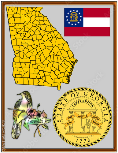 USA state Georgia flag map coat bird