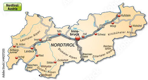 Autobahnkarte von Tirol als Insel