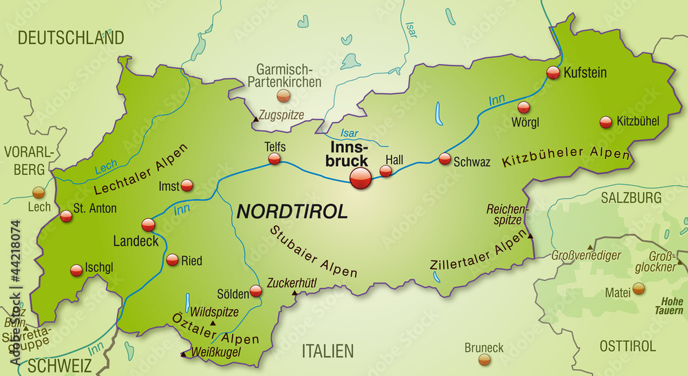 Übersichtskarte von Tirol und Umgebung Übersichtskarte von Tirol und Umgebung
