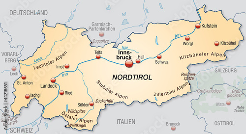 Landkarte von Tirol mit Hauptstädten