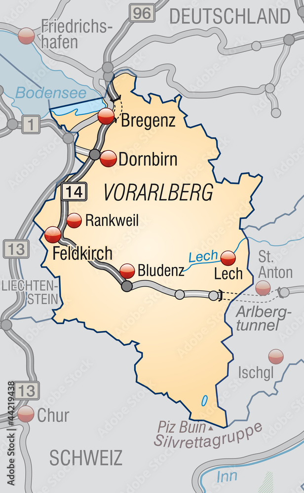 Landkarte von Vorarlberg und Umland
